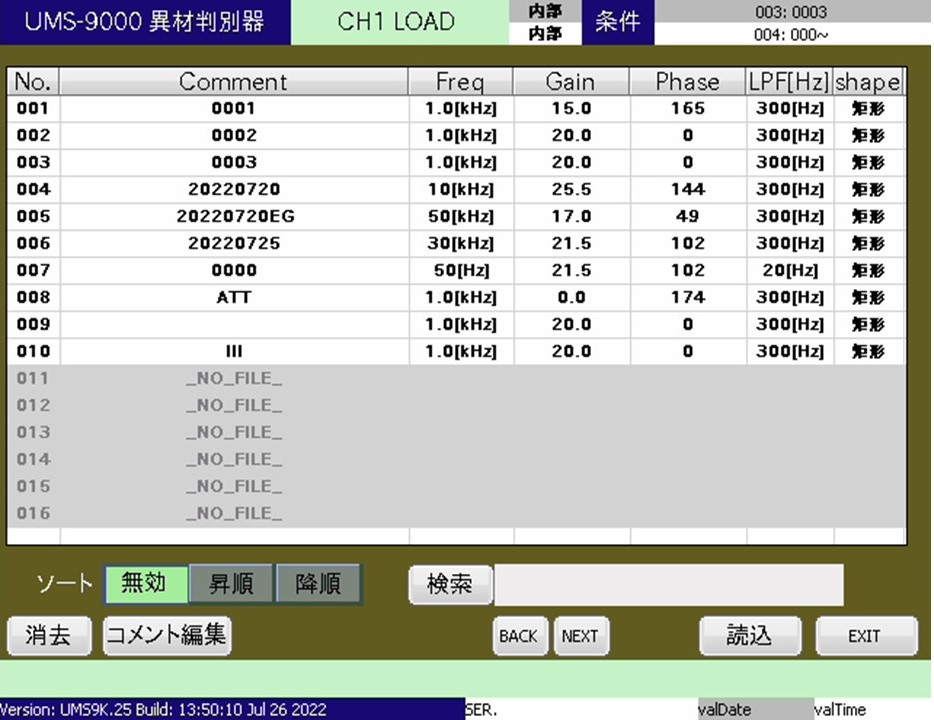 Capable of registering up to 500 inspection parameter setups